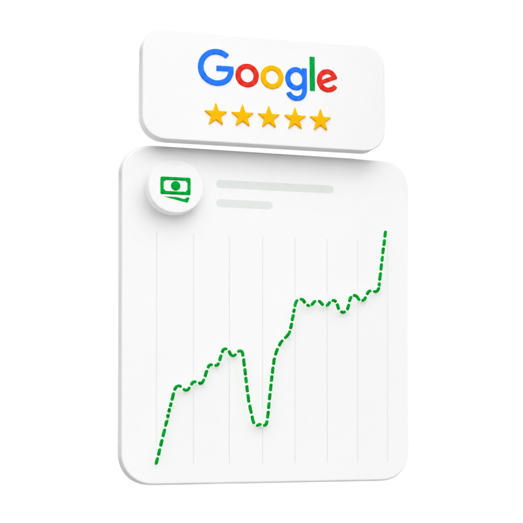 AI-powered local SEO dashboard showing Google ranking improvements and website SEO performance metrics