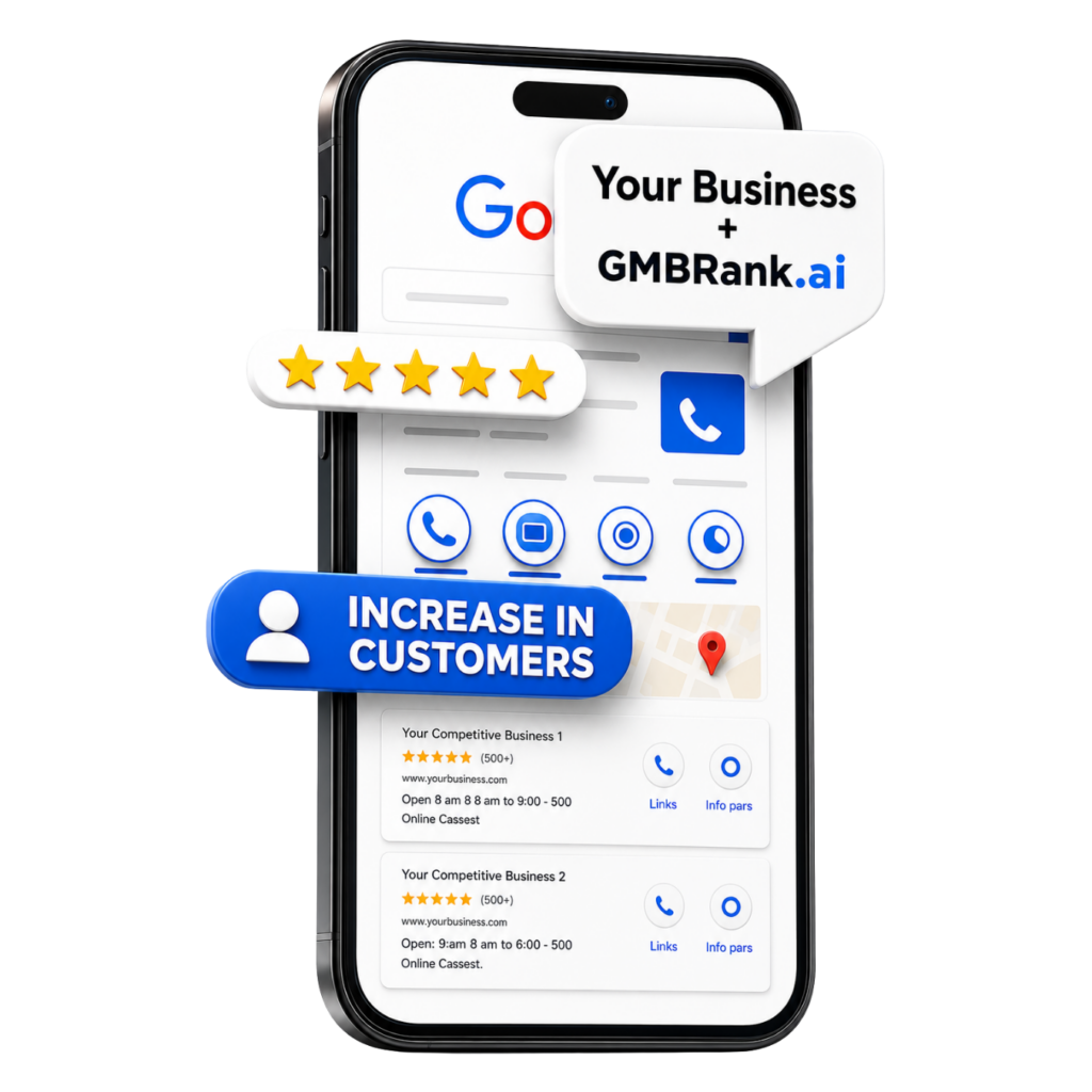 AI-powered local SEO dashboard showing Google ranking improvements and website SEO performance metrics